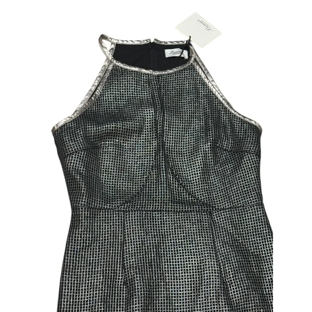 Lumier by Bariano Akira NWT pewter black LG halter cocktail dress metallic party